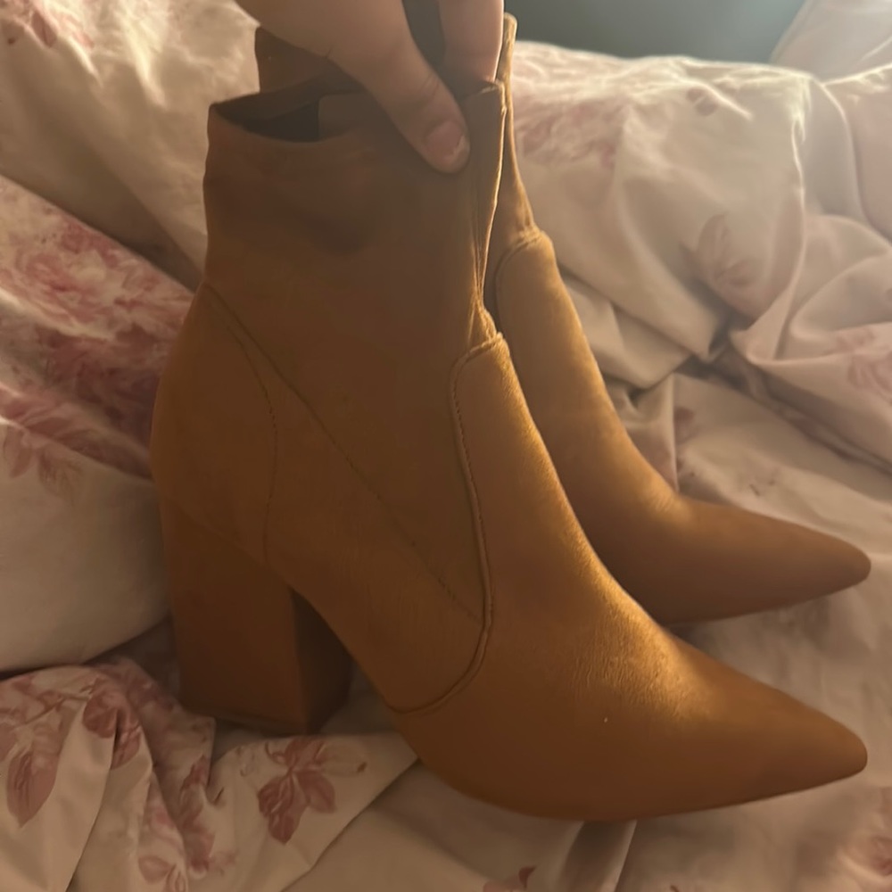 Lightly worn suede brown booties